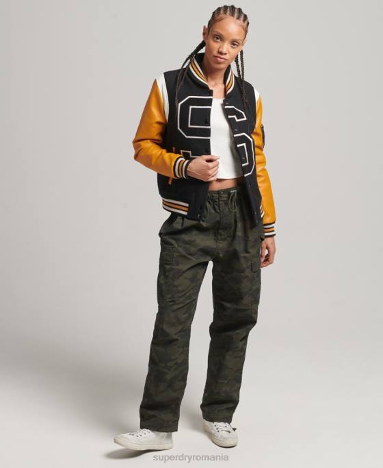 Superdry jachetă bomber varsity wool pu îmbrăcăminte negru femei JX0Z5467