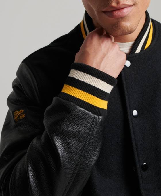 Superdry jachetă bomber vintage colegiu varsity îmbrăcăminte gri inchis bărbați JX0Z927