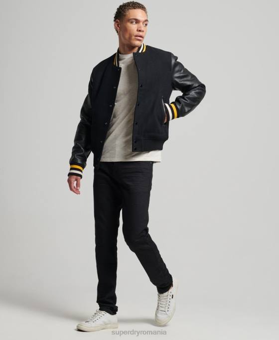 Superdry jachetă bomber vintage colegiu varsity îmbrăcăminte gri inchis bărbați JX0Z927