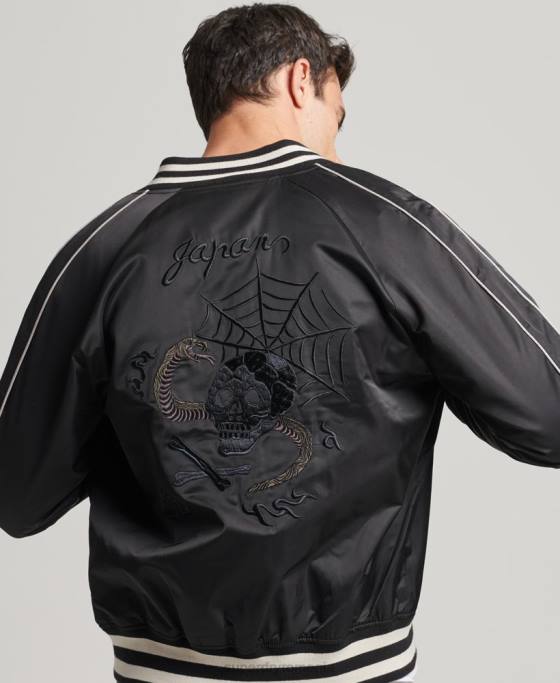 Superdry jachetă bomber vintage sukajan îmbrăcăminte gri inchis bărbați JX0Z4459
