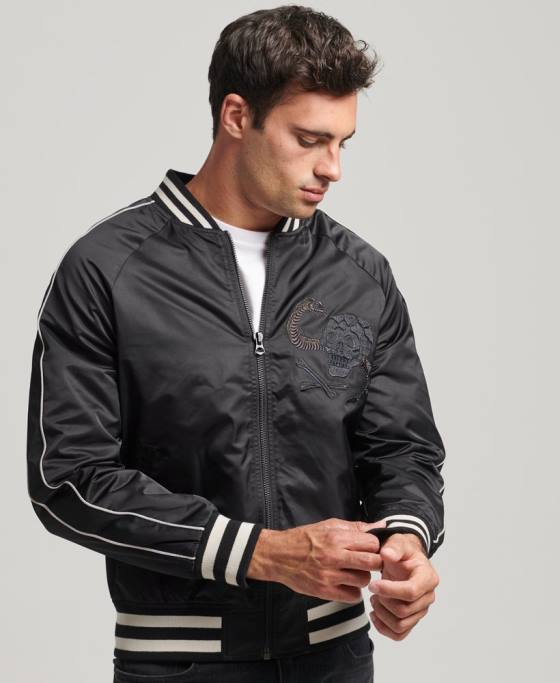 Superdry jachetă bomber vintage sukajan îmbrăcăminte gri inchis bărbați JX0Z4459