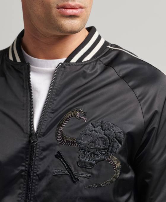 Superdry jachetă bomber vintage sukajan îmbrăcăminte gri inchis bărbați JX0Z4459