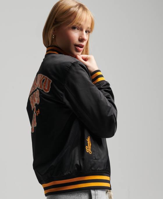 Superdry jachetă bomber vintage varsity îmbrăcăminte negru femei JX0Z5492