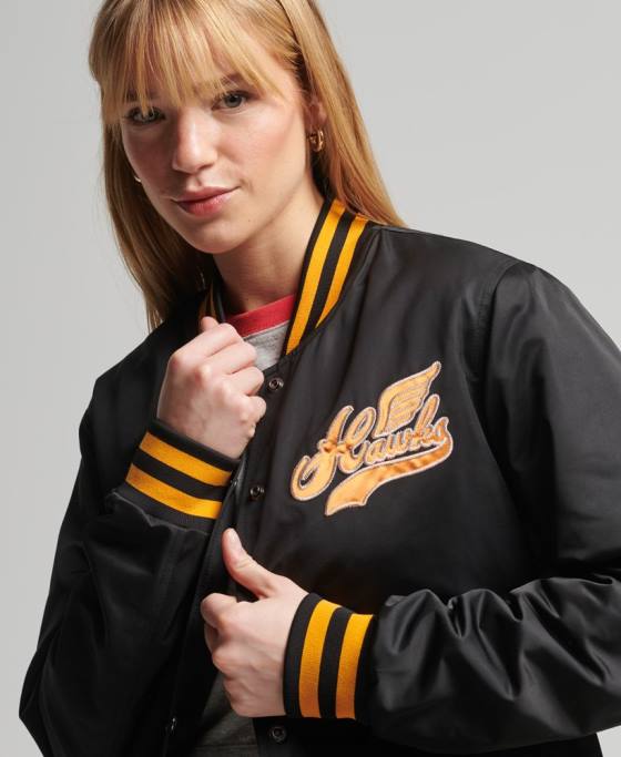 Superdry jachetă bomber vintage varsity îmbrăcăminte negru femei JX0Z5492