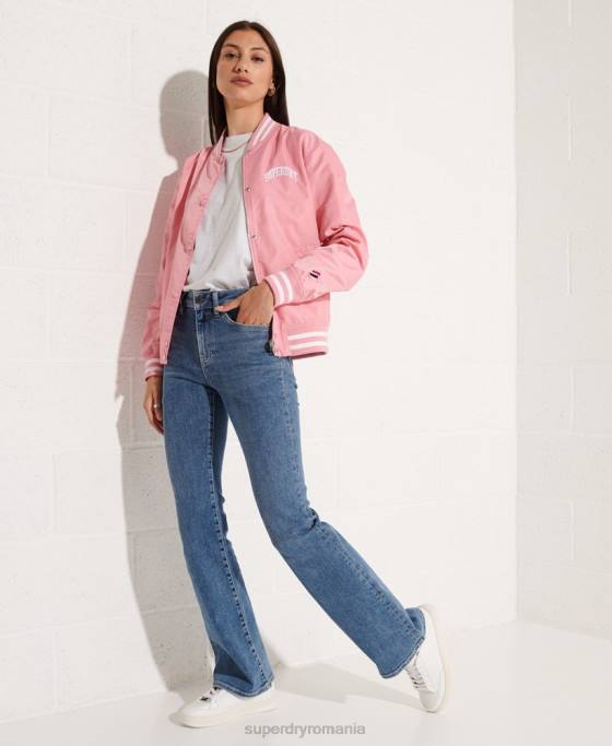 Superdry jachetă clasică de baseball de varsity îmbrăcăminte roz femei JX0Z5582
