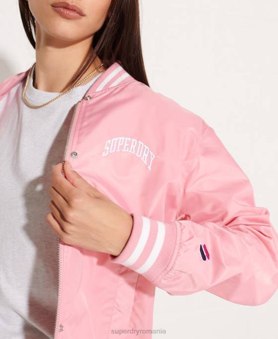 Superdry jachetă clasică de baseball de varsity îmbrăcăminte roz femei JX0Z5582