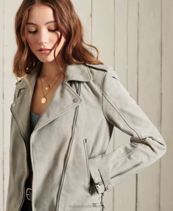 Superdry jachetă clasică de motociclist din piele intoarsa îmbrăcăminte cremă femei JX0Z5668