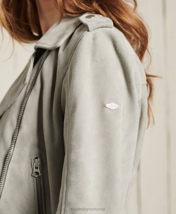 Superdry jachetă clasică de motociclist din piele intoarsa îmbrăcăminte cremă femei JX0Z5668