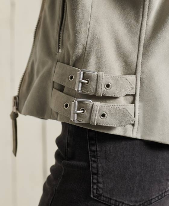 Superdry jachetă clasică de motociclist din piele intoarsa îmbrăcăminte cremă femei JX0Z5668