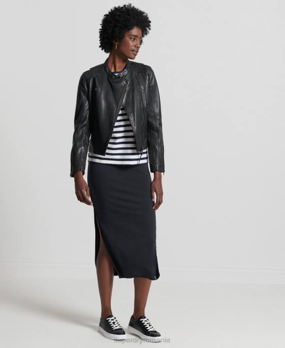 Superdry jachetă clasică din piele îmbrăcăminte negru femei JX0Z3717