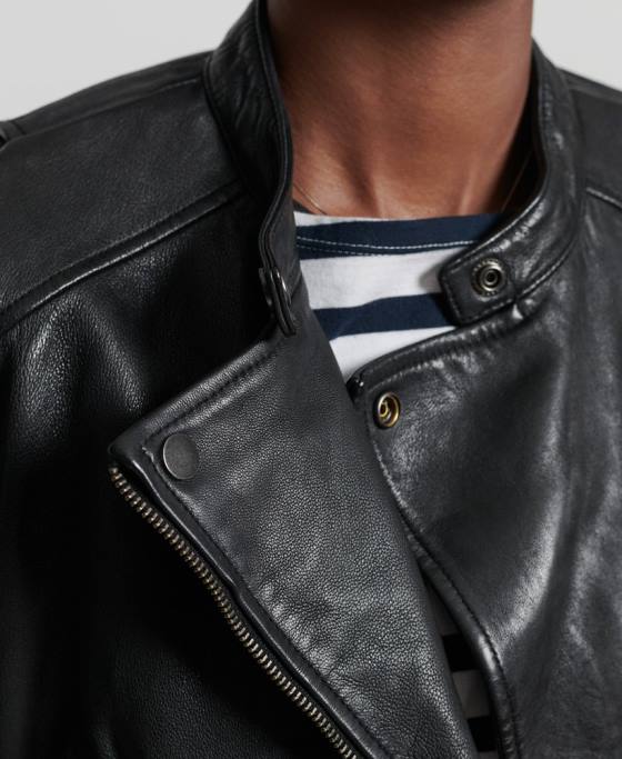 Superdry jachetă clasică din piele îmbrăcăminte negru femei JX0Z3717