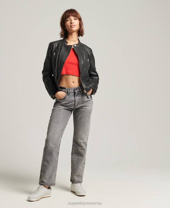 Superdry jachetă clasică din piele îmbrăcăminte negru femei JX0Z5410