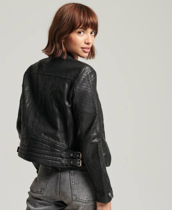 Superdry jachetă clasică din piele îmbrăcăminte negru femei JX0Z5410
