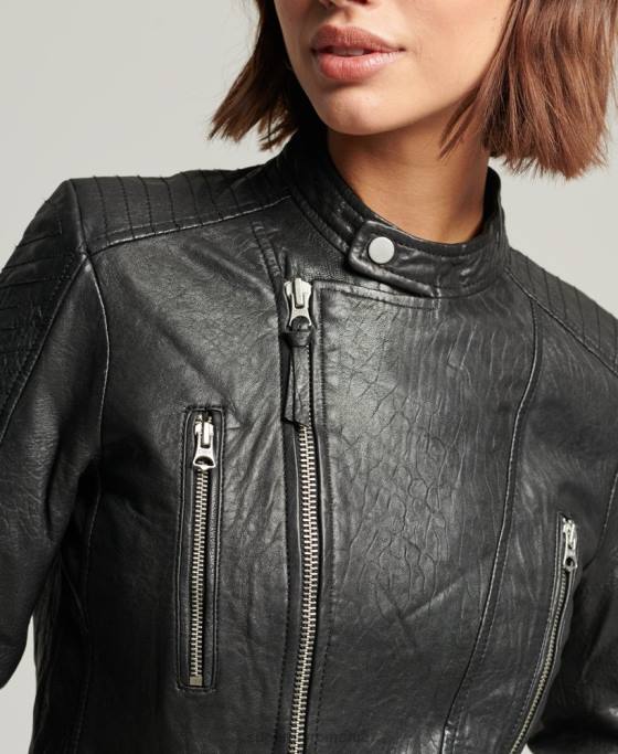 Superdry jachetă clasică din piele îmbrăcăminte negru femei JX0Z5410