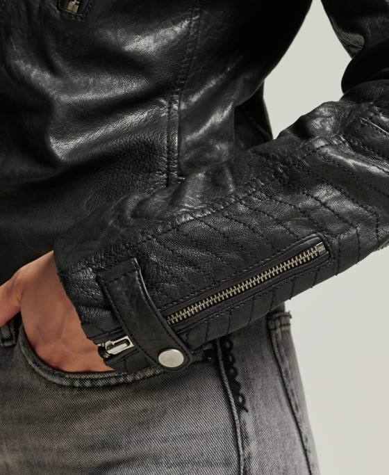 Superdry jachetă clasică din piele îmbrăcăminte negru femei JX0Z5410