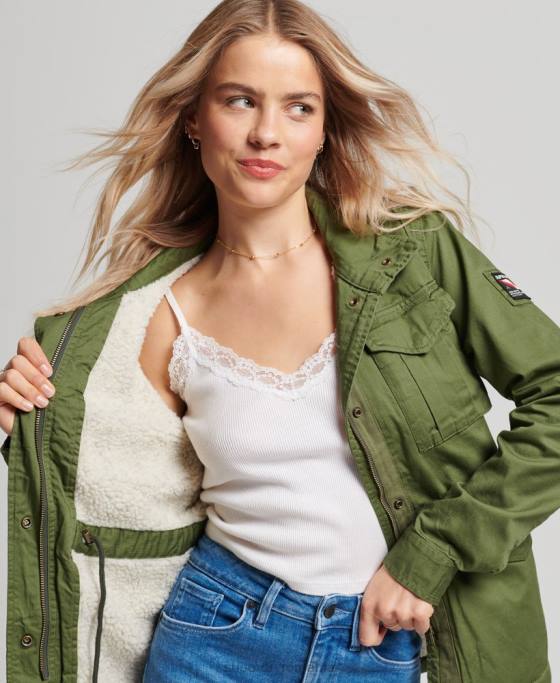 Superdry jachetă clasică rookie borg îmbrăcăminte verde femei JX0Z5588