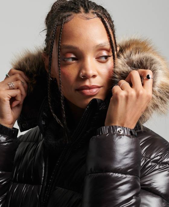 Superdry jachetă cu paragate mountain fuji shine îmbrăcăminte negru femei JX0Z3562