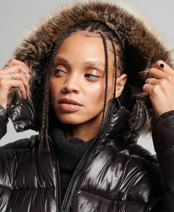 Superdry jachetă cu paragate mountain fuji shine îmbrăcăminte negru femei JX0Z3562