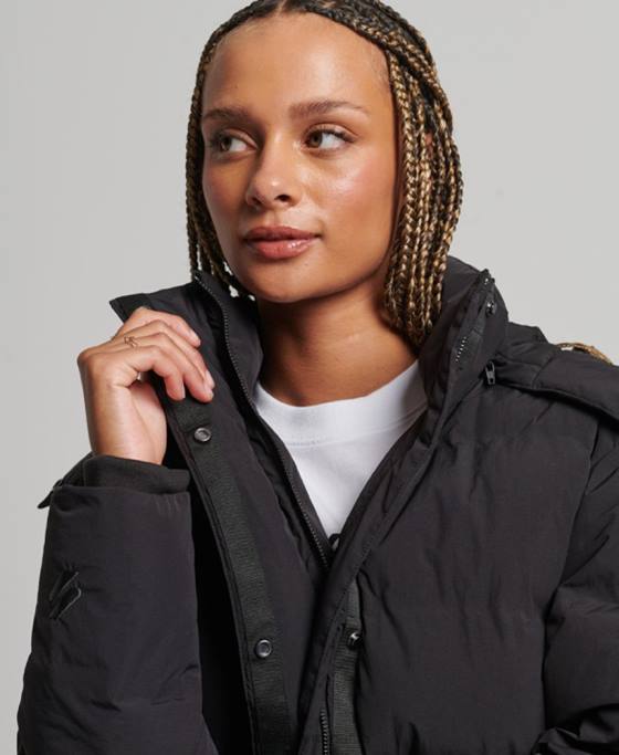 Superdry jachetă căptușită cu paragate tren îmbrăcăminte negru femei JX0Z6350