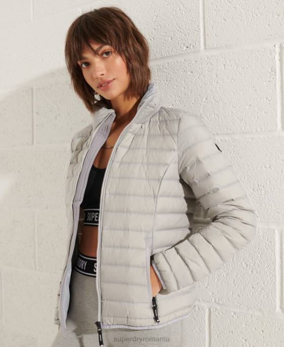 Superdry jachetă căptușită cu puf îmbrăcăminte gri deschis femei JX0Z5709