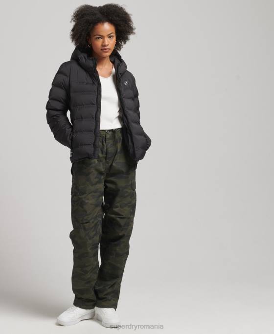 Superdry jachetă căptușită termoetanșată îmbrăcăminte negru femei JX0Z3726
