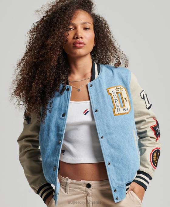 Superdry jachetă de blugi vintage varsity îmbrăcăminte albastru deschis femei JX0Z3514
