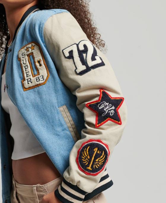 Superdry jachetă de blugi vintage varsity îmbrăcăminte albastru deschis femei JX0Z3514