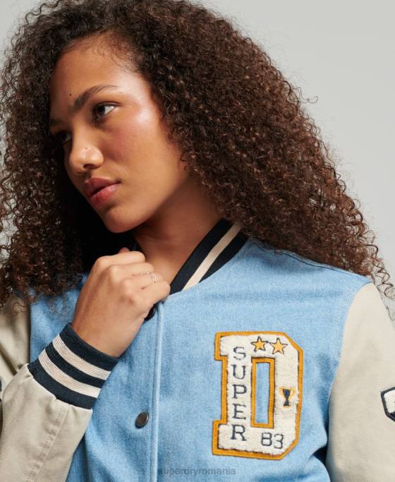 Superdry jachetă de blugi vintage varsity îmbrăcăminte albastru deschis femei JX0Z3514