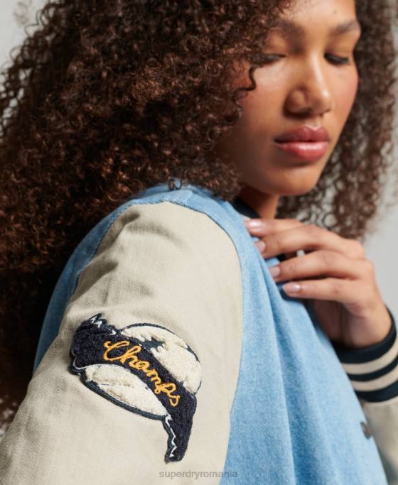 Superdry jachetă de blugi vintage varsity îmbrăcăminte albastru deschis femei JX0Z3514