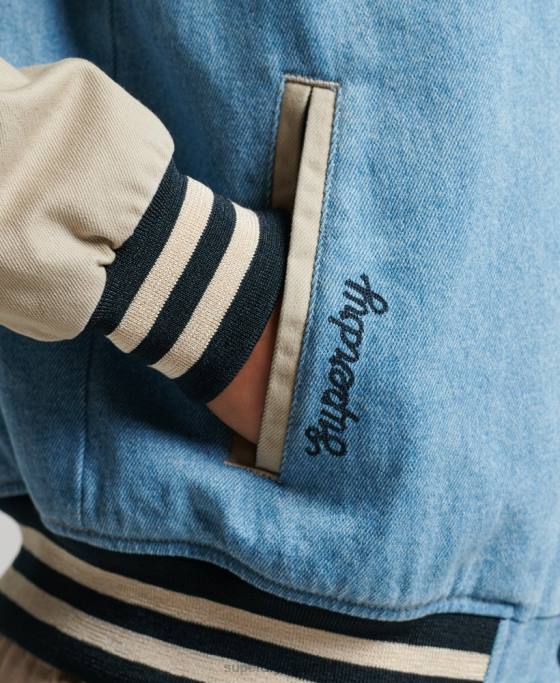 Superdry jachetă de blugi vintage varsity îmbrăcăminte albastru deschis femei JX0Z3514