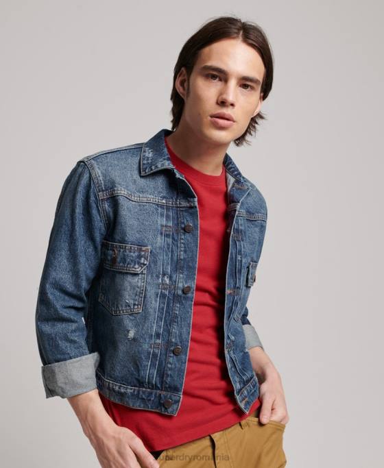 Superdry jachetă de camioner de muncitor de epocă îmbrăcăminte albastru inchis bărbați JX0Z4617