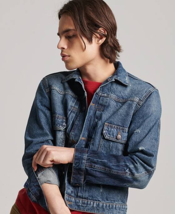 Superdry jachetă de camioner de muncitor de epocă îmbrăcăminte albastru inchis bărbați JX0Z4617