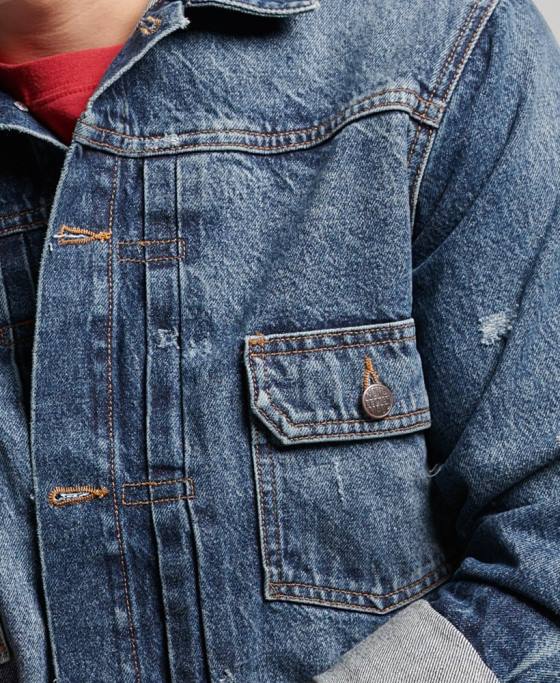 Superdry jachetă de camioner de muncitor de epocă îmbrăcăminte albastru inchis bărbați JX0Z4617