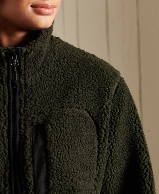 Superdry jachetă de lucru sherpa supradimensionată îmbrăcăminte verde femei JX0Z5725