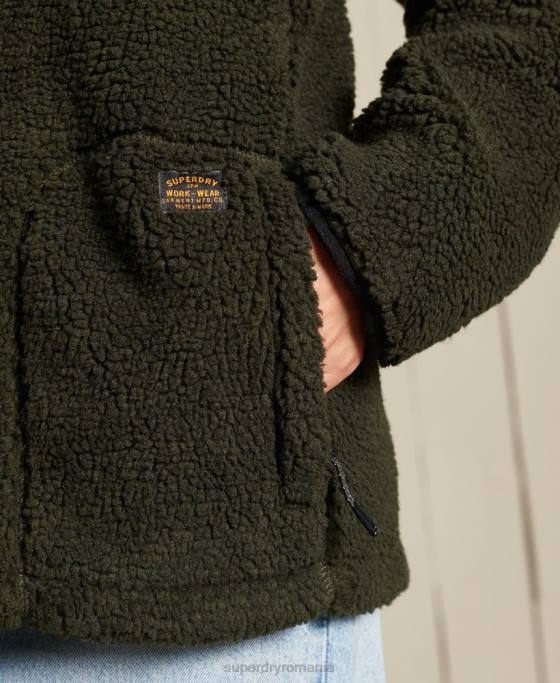 Superdry jachetă de lucru sherpa supradimensionată îmbrăcăminte verde femei JX0Z5725