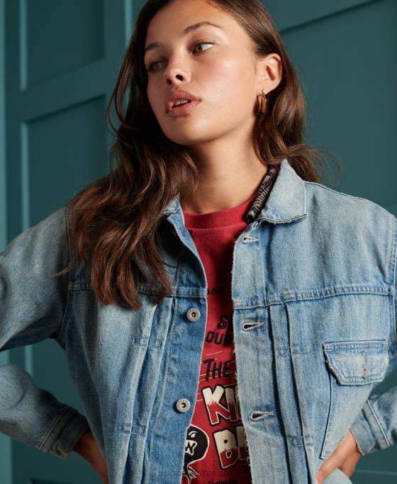 Superdry jachetă de muncitor japoneză uscată ediție limitată îmbrăcăminte albastru femei JX0Z3846