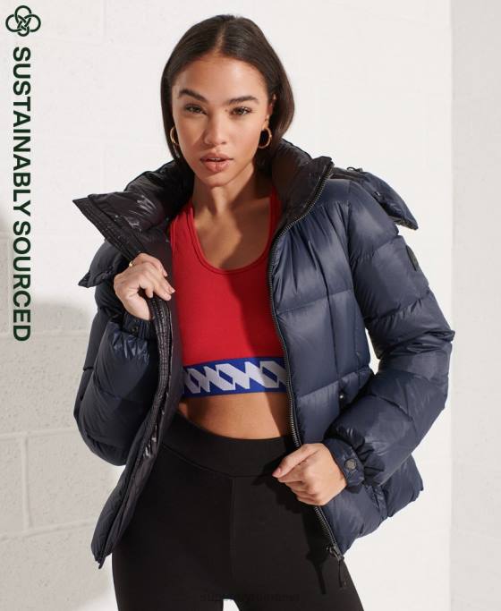Superdry jachetă de puf cu glugă de munte îmbrăcăminte marina femei JX0Z5598