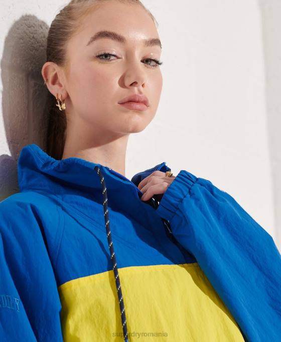 Superdry jachetă de sport decupată deasupra capului îmbrăcăminte albastru femei JX0Z5706