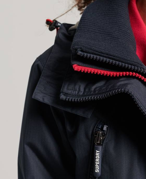 Superdry jachetă de vânt cu glugă cu logo îmbrăcăminte marina femei JX0Z3830