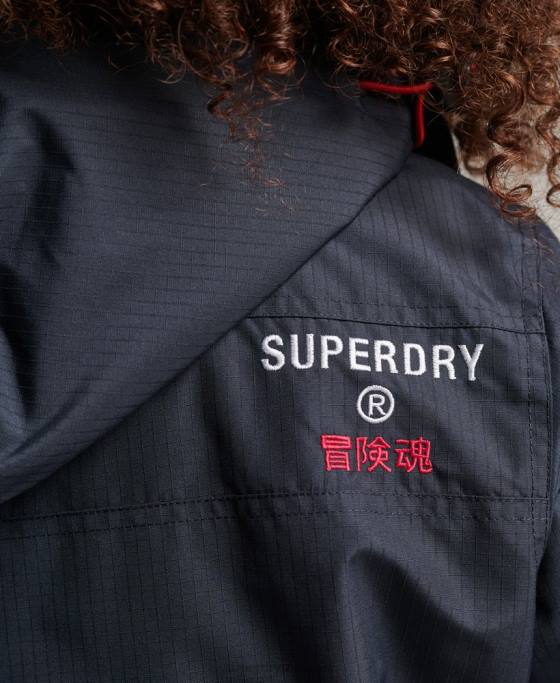 Superdry jachetă de vânt cu glugă cu logo îmbrăcăminte marina femei JX0Z3830