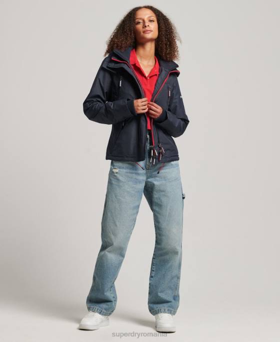 Superdry jachetă de vânt cu glugă cu logo îmbrăcăminte marina femei JX0Z3830