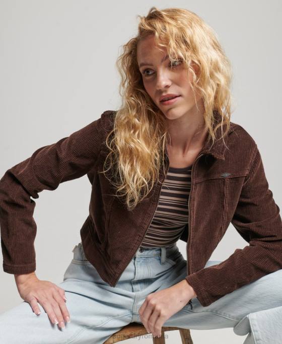 Superdry jachetă decupată din snur îmbrăcăminte maro femei JX0Z1975