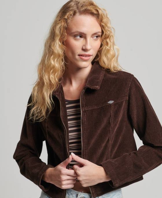 Superdry jachetă decupată din snur îmbrăcăminte maro femei JX0Z1975