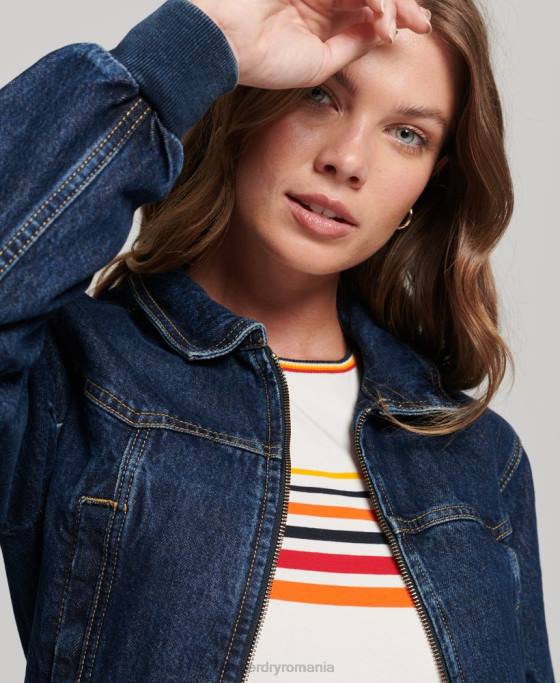 Superdry jachetă din denim indie club îmbrăcăminte albastru inchis femei JX0Z3589