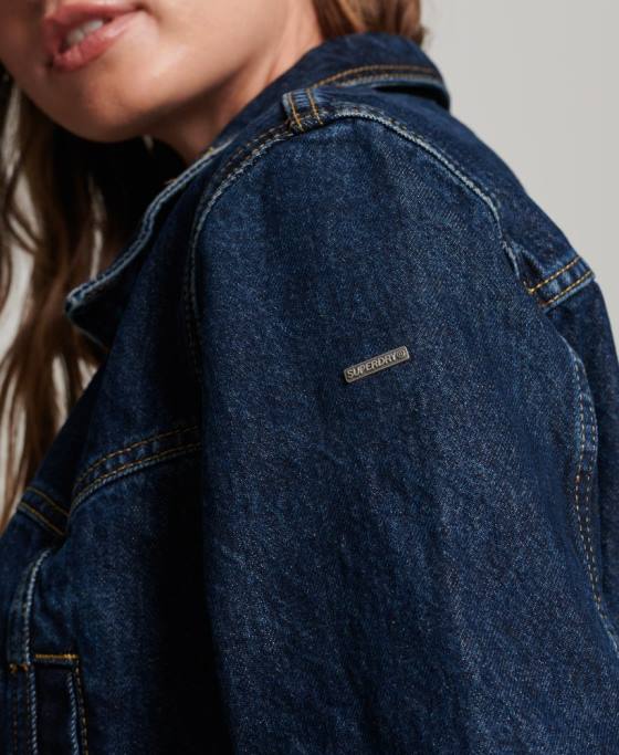 Superdry jachetă din denim indie club îmbrăcăminte albastru inchis femei JX0Z3589