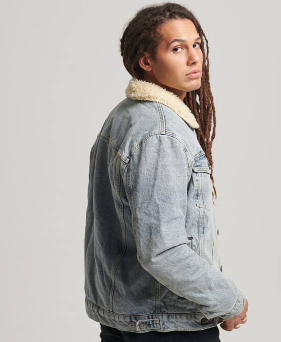 Superdry jachetă din denim sherpa îmbrăcăminte albastru bărbați JX0Z4442