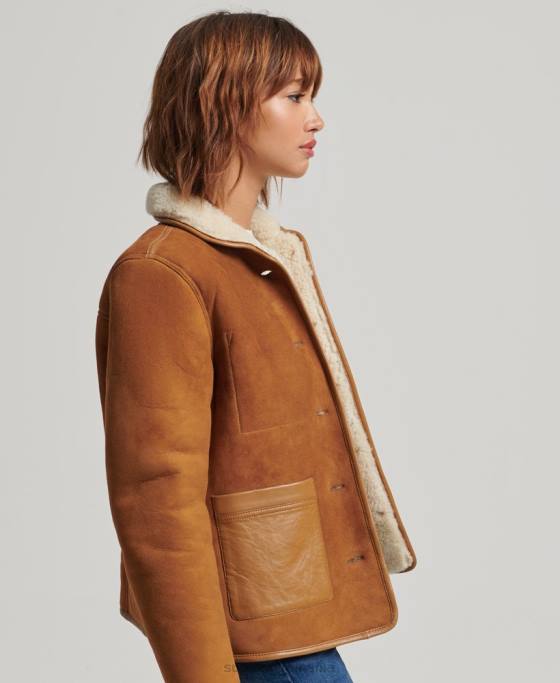 Superdry jachetă din shearling chore îmbrăcăminte bronzat femei JX0Z5424