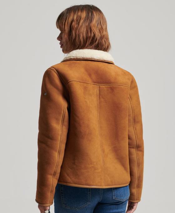 Superdry jachetă din shearling chore îmbrăcăminte bronzat femei JX0Z5424