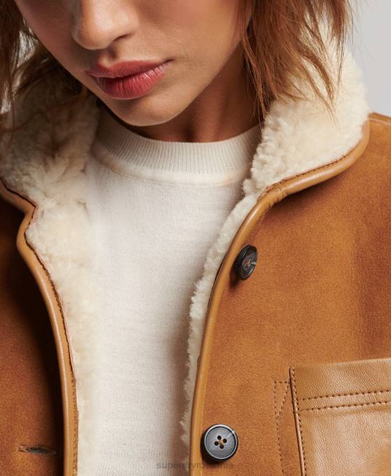 Superdry jachetă din shearling chore îmbrăcăminte bronzat femei JX0Z5424