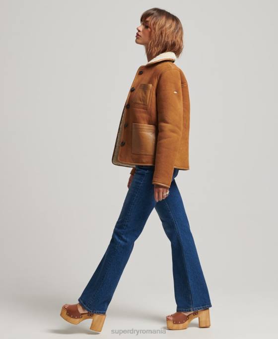 Superdry jachetă din shearling chore îmbrăcăminte bronzat femei JX0Z5424